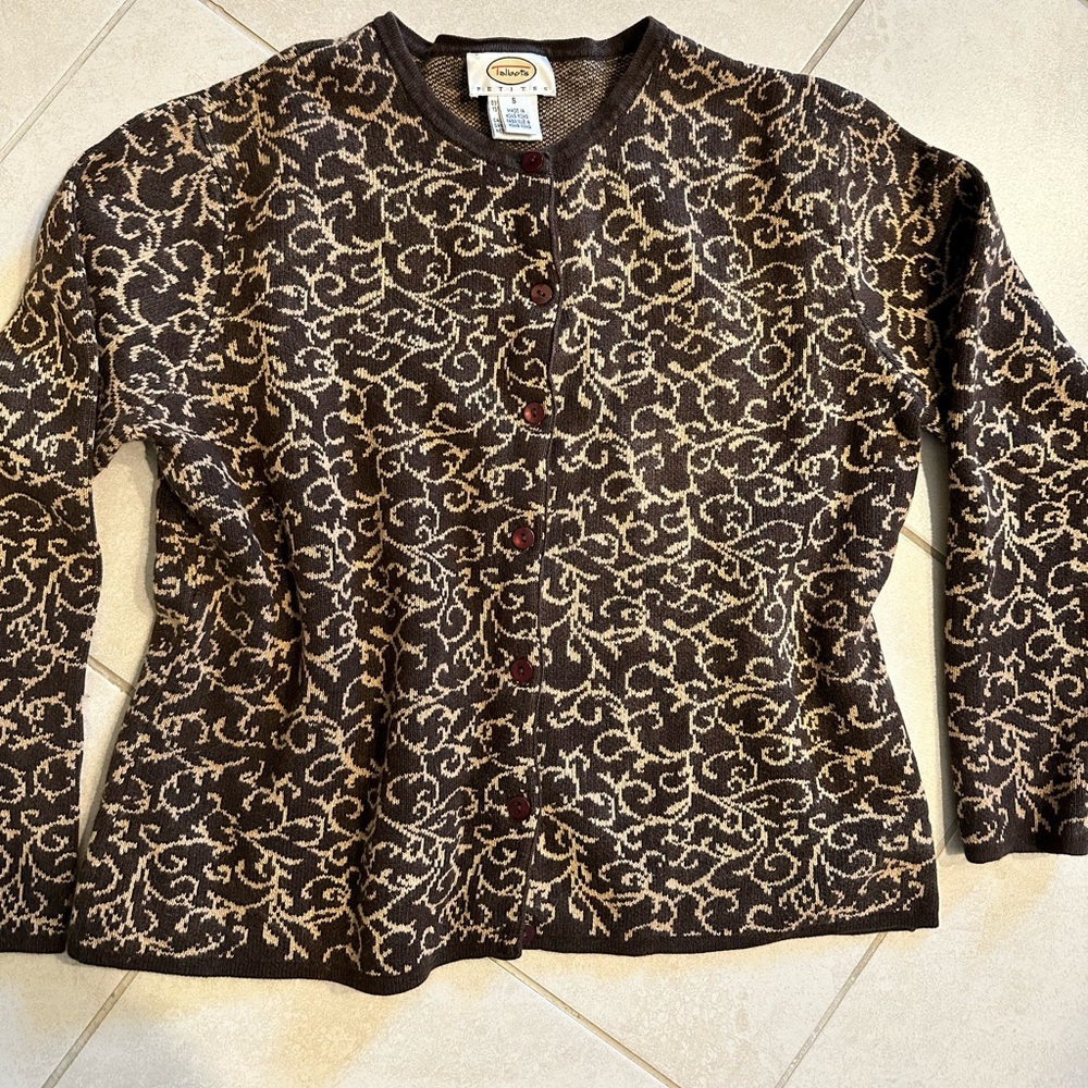 Talbots Black and Cream Patterned Cardigan